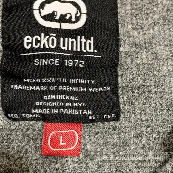Ecko Unltd Hoodie Mens Gray Large Cotton Blend Pullover Thermal Button Logo - Picture 9 of 12